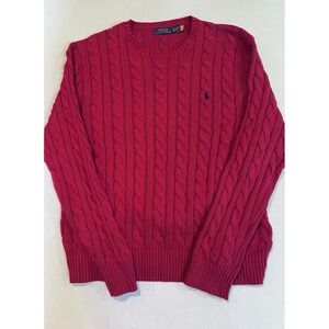 Polo Ralph Lauren Men's Red Cable Knit Sweater XL Cotton Pullover Crewneck